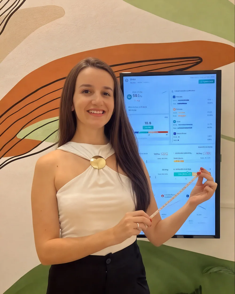 Nutricionista Zelia Helena realizando exame de bioimpedância no consultório em Juiz de Fora